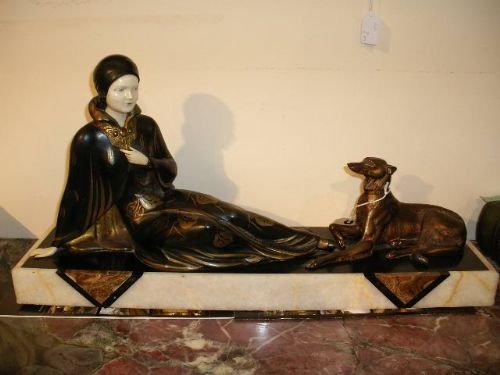 1920'S Spelter Woman with Dog